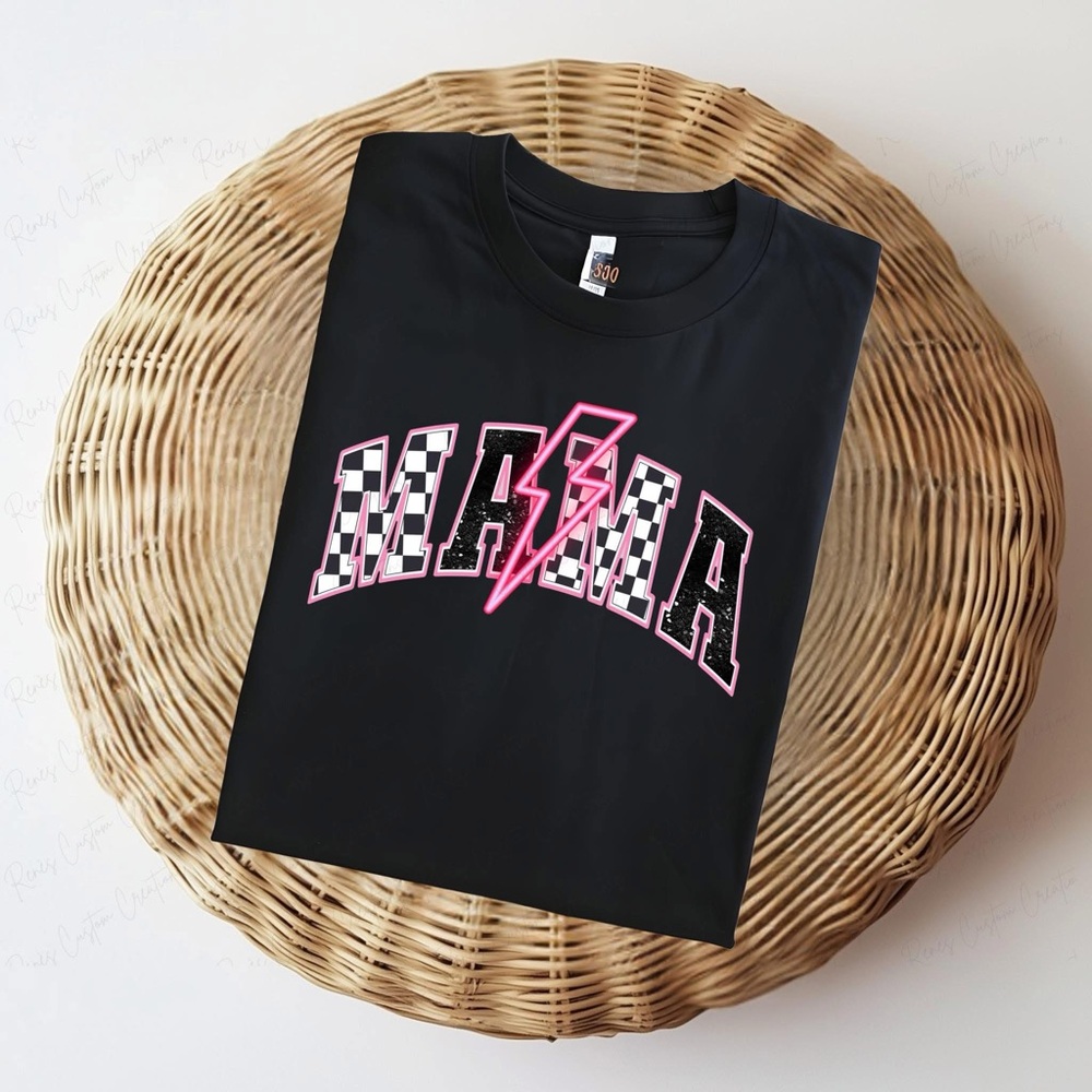 Black Graphic Tee with Pink Accents